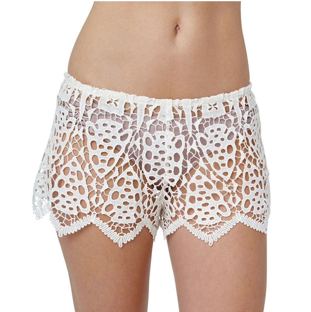 Eberjey Spearhead Sam Shorts Cover-up Crochet White S/M - Picture 3 of 13